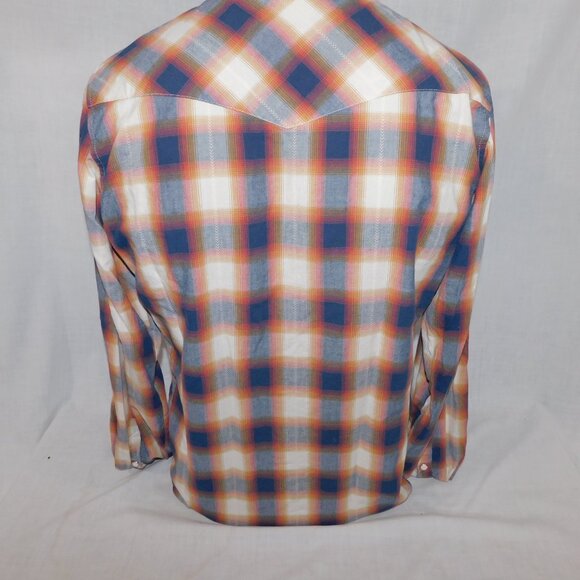 Roper Mens M Blue Cream Orange Plaid Snap Front Western Rodeo Shirt - Picture 12 of 12